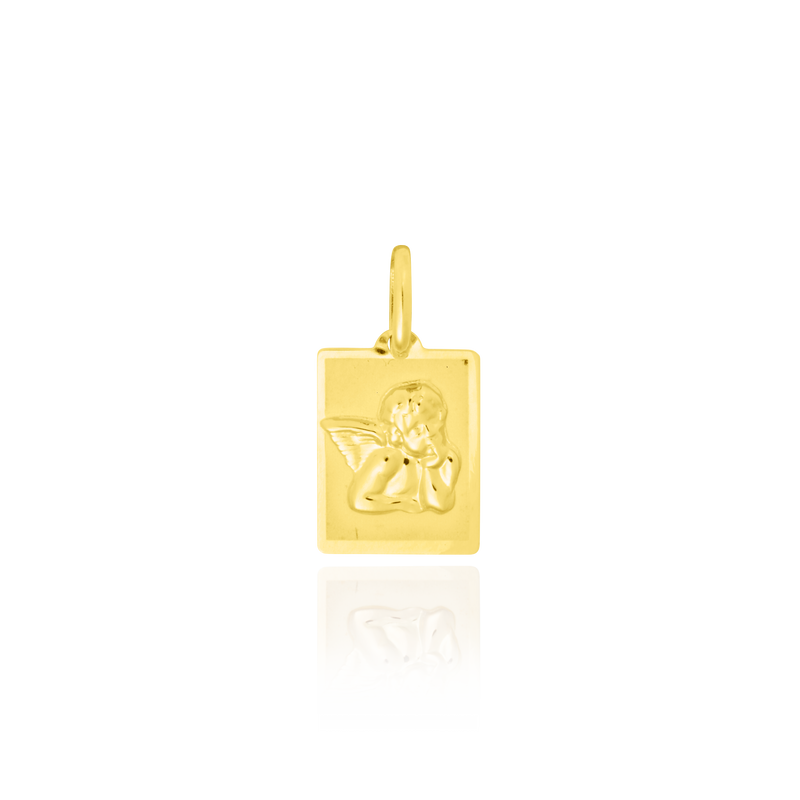 Pendentif Ange sur plaque rectangulaire en Or Jaune 18 Carats - 750/000.   CARACTERISTIQUES :  Dimensions H x l (mm) : 12.4 x 9.55 Poids (gr) : 0.64 Matière : Or 18 Carats - 750/000 20215 