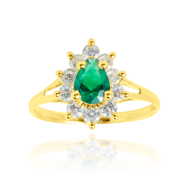 Bague marquise poire sertie d'un zirconium vert et de zirconiums blancs, en Or Jaune 18 Carats - 750/000.  Cinq possibilités d'embellir vos doigts, portez une de nos bagues.   CARACTERISTIQUES :  Motif central (mm) : 10.71 x 13.10 Epaisseur (mm) : 1.78 Poids (gr) : 2.32       Matière : Or 18 Carats - 750/000 20236