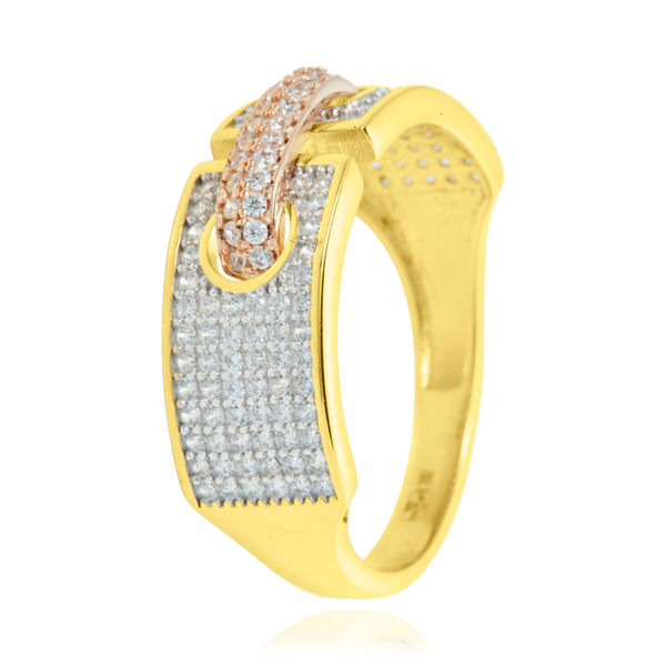 Bague ornée d'un motif lien, sertie de zirconiums, en Or Jaune, Or Blanc et Or Rose 18 Carats - 750/000.  Cinq possibilités d'embellir vos doigts, porter une de nos bagues.   CARACTERISTIQUES :  Largeur motif (mm) :  7.63 Épaisseur (mm) : 2.80 Poids Moyen (gr) :  4.25     Matière :  Or 18 Carats - 750/000 20284