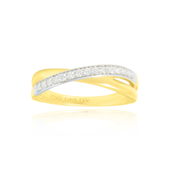 Alliance croisée lisse et sertie de diamants, en Or Jaune et Or Blanc 18 Carats - 750/000.  L'alliance est plus qu'un simple bijou, elle est la matérialisation physique d'un amour inconditionnel entre deux êtres.  Gravure possible   CARACTERISTIQUES :   Largeur motif (mm) : 4.90 Poids (gr) : 3.74 Nombre de diamants : 15 Carats : 0.197   Matière : Or 18 Carats - 750/000 20763