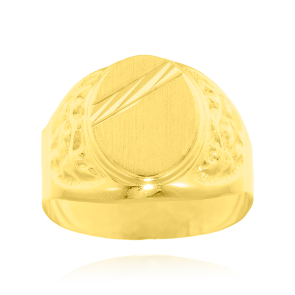 Chevalière ovale, plateau mate ciselée, Or Jaune 18 Carats