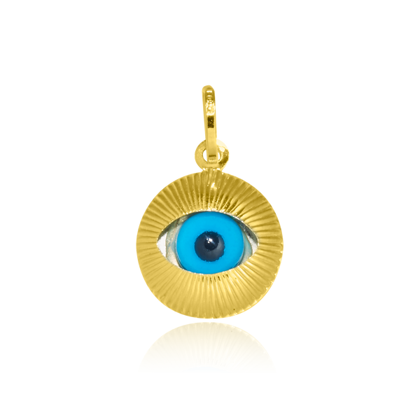 Pendentif rond Œil Turc en Or Jaune 18 Carats - 750/000.  CARACTERISTIQUES :  Diamètre (mm) : 13.6 Poids (gr) : 1.16 Matière : Or 18 Carats - 750/000 20447