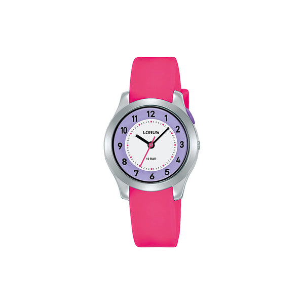 Montre Lorus pour enfant de la collection junior / kids. Seule horloge avec boîtier en plastique avec fond en acier - 30 mm et cadran blanc chiffres arabes. Le bracelet en silicone noir. La résistance à l'eau est de 10 bars. Montre avec mouvement à quartz.  La montre, plus qu'un instrument de mesure du temps, un accessoire de mode indispensable.