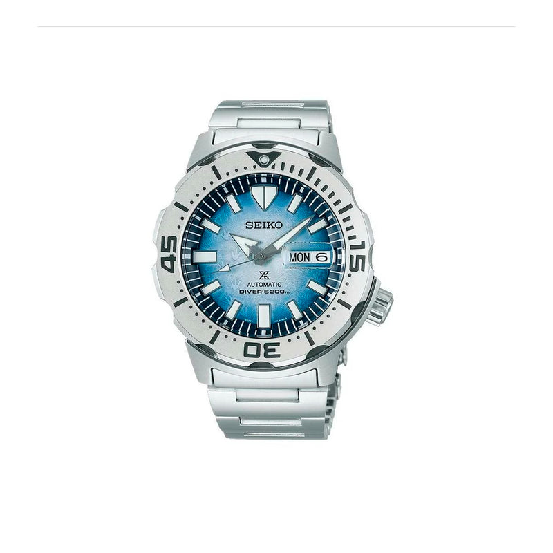 La montre Prospex SRPG57K1 est une édition spéciale "Save the Ocean" inspirée cette année par la protection des manchots dans l'Antarctique que l'on retrouve sur le cadran. Cette version de 42,4 mm est montée sur un bracelet en acier et est conçue pour résister aux conditions extrêmes des sports aquatiques avec son étanchéité à 200 mètres. Son cadran bleu polaire est parcouru de larges index en Lumibrite et vous permettra une lecture optimale de l'heure lors de vos explorations.